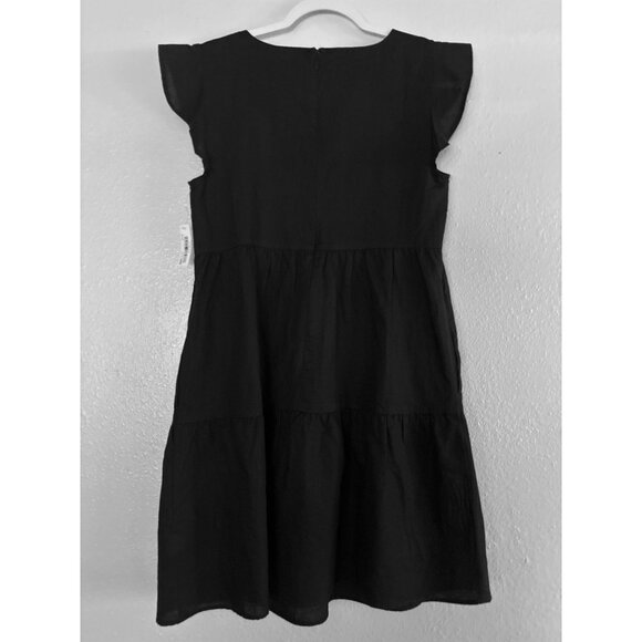 NWT Goodthreads Linen/Cotton Blend Black Tiered Flutter Sleeve Dress S - Picture 4 of 9